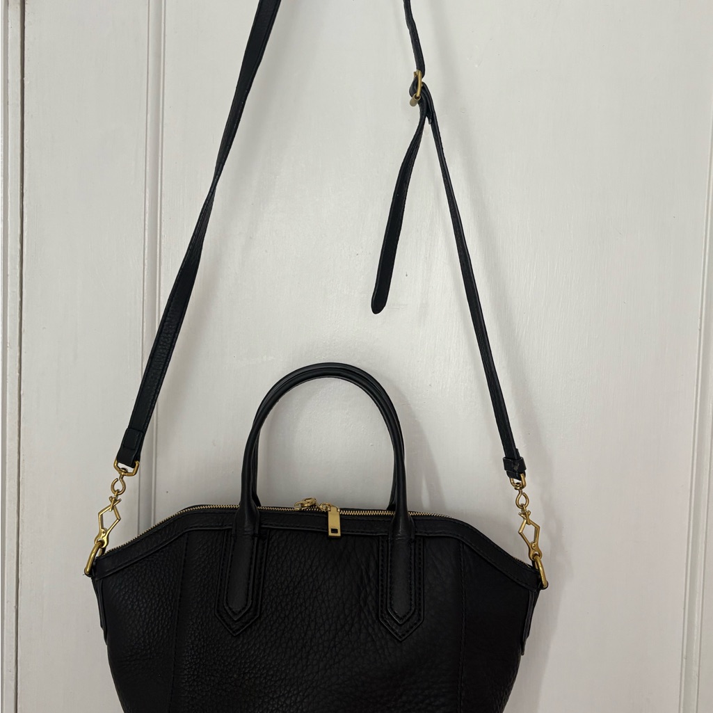 J. Crew Black Leather Crossbody Satchel With Gold Hardware